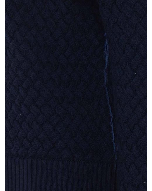 Bottega Veneta Blue Midnight Intrecciato Cardigan