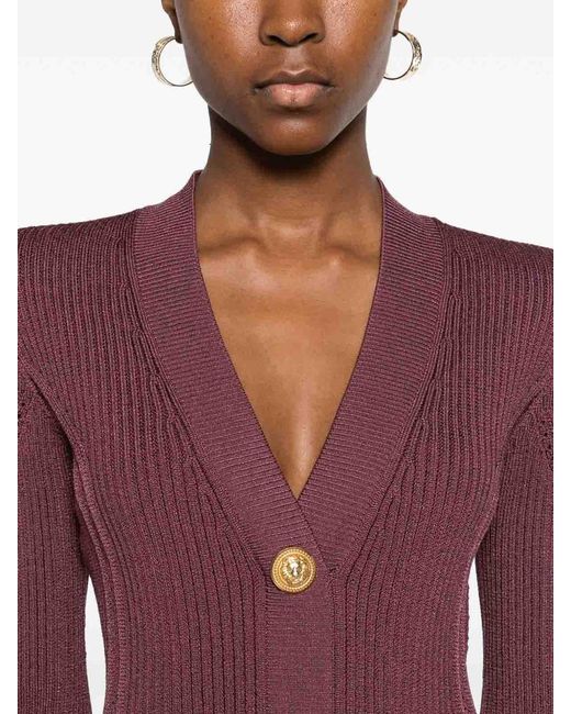 Balmain Purple V-Necked Short Dress