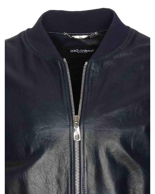Dolce & Gabbana Blue Leather Jacket for men