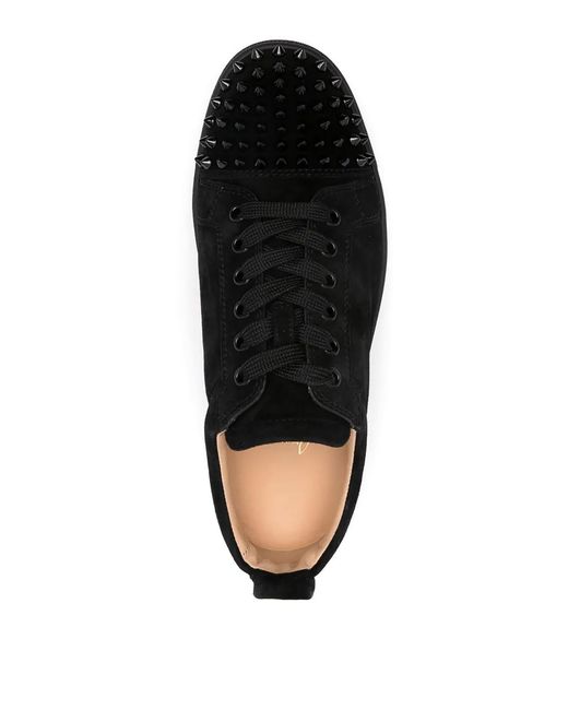 Christian Louboutin Black Louis Junior Spikes Flat Veau Velours Ds