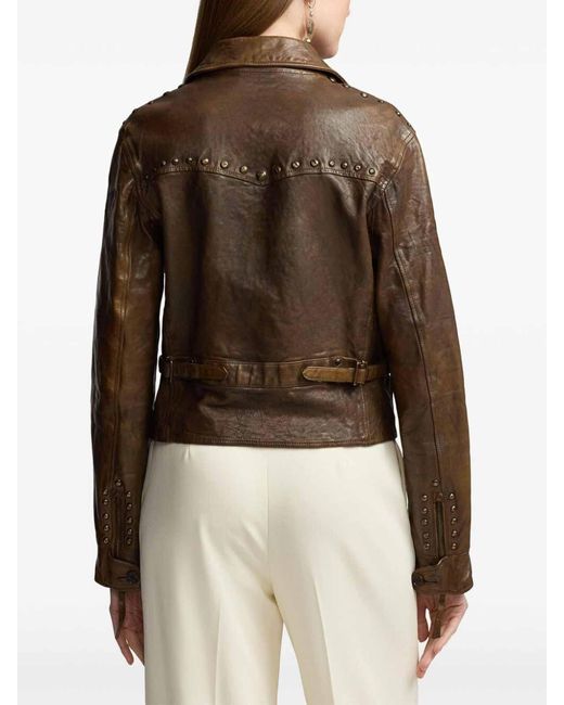 Polo Ralph Lauren Brown Studded Moto Jacket