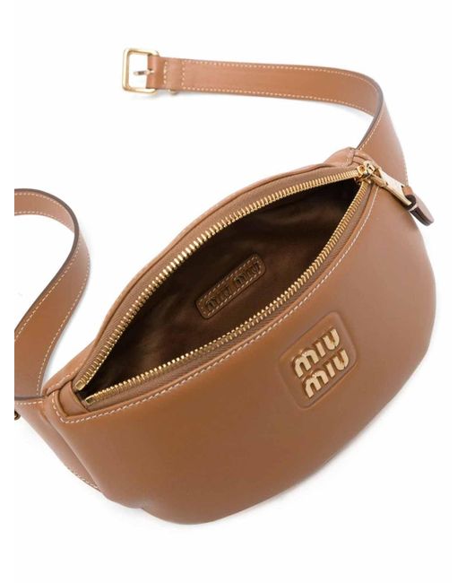 Miu Miu Brown Logo-lettering Leather Belt Bag