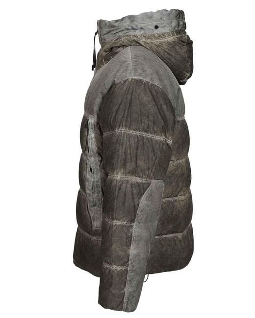 C P Company Gray Quilted Jacket With Hood for men