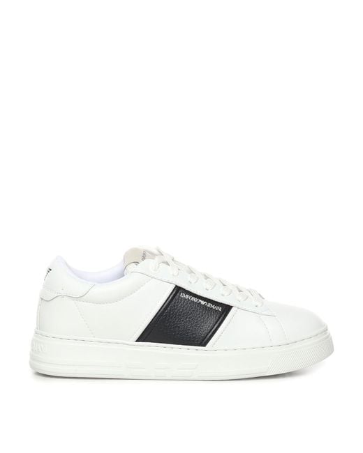 Emporio Armani White Leather Sneaker With Contrasting Band for men