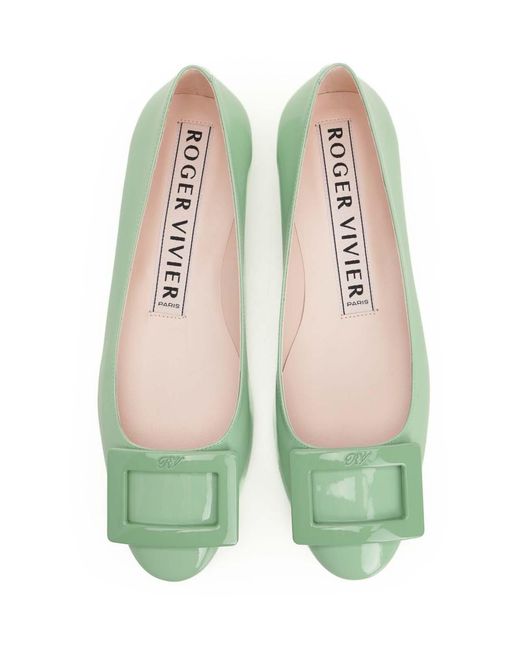 Roger Vivier Green Patent Leather Gommettine Ballerinas