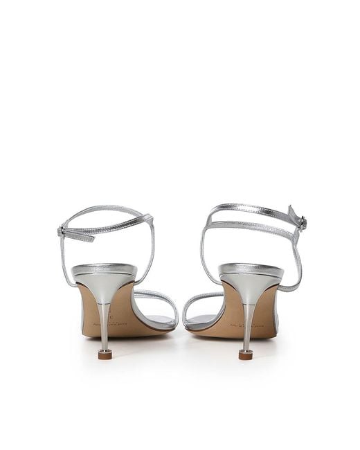 Manolo Blahnik White Ciagapla Metallic Leather Sandals