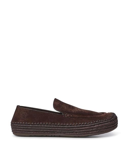Loewe Brown Rio Suede And Raffia Loafers for men