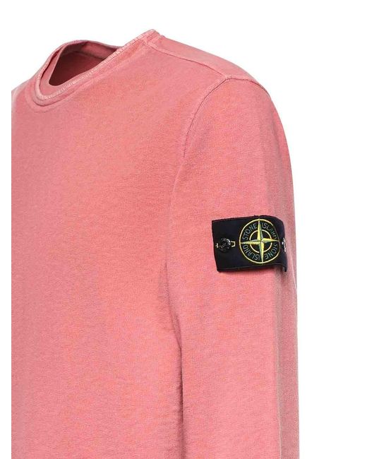 Stone Island Pink Malfil Cotton Sweatshirt With Logo for men