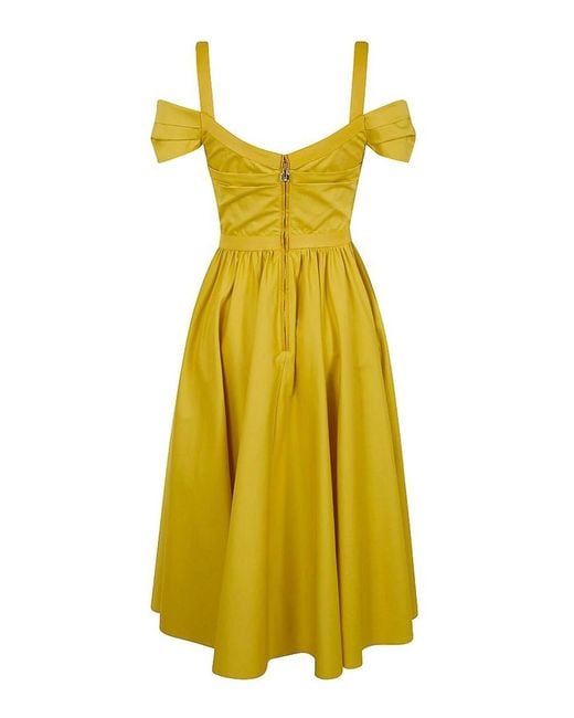 Elisabetta Franchi Yellow Flared Skirt Midi Dress