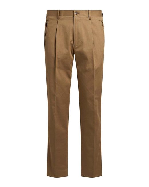 Etro Natural Khaki Stretch Cotton Gabardine Trousers for men