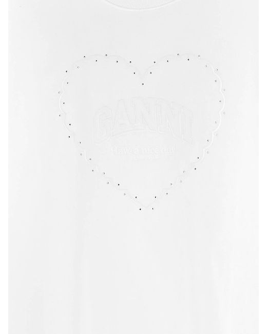Ganni White Rhinestone Logo Embroidery T-Shirt