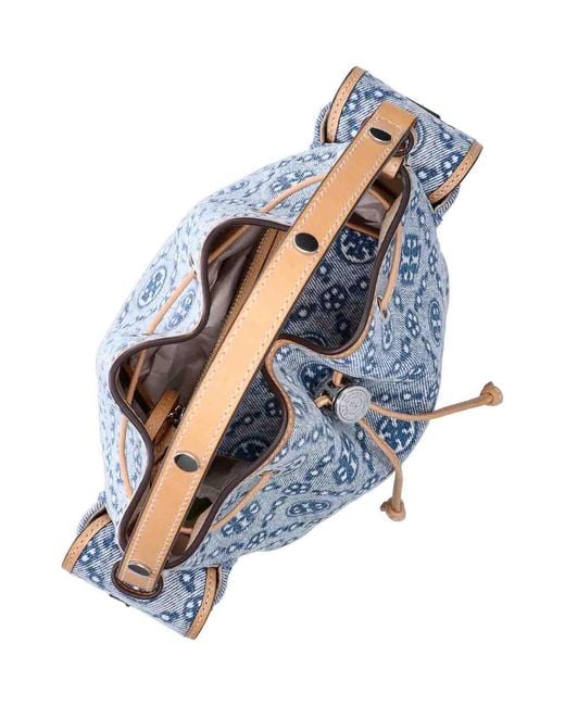 Tory Burch Blue T Monogram Bucket Bag