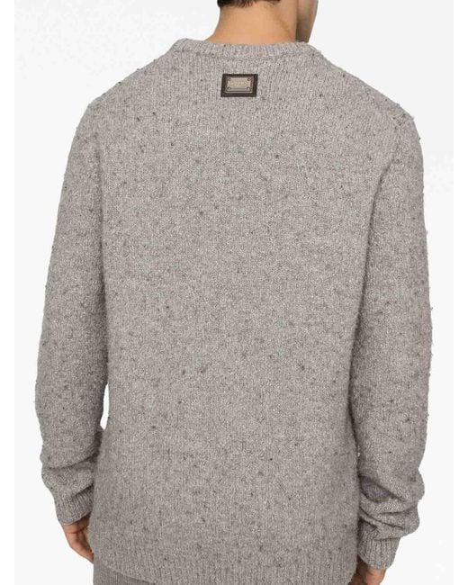 Dolce & Gabbana Gray Technical Wool Round-Neck Sweater With Logo Tag for men