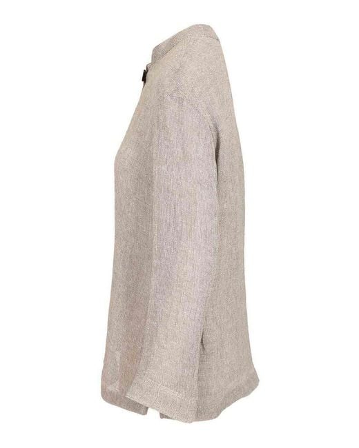 Emporio Armani Gray Linen Gauze Shirt Jacket