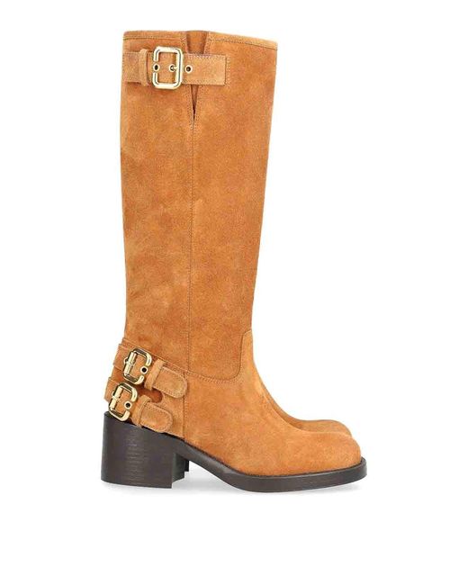 Chloé Brown Dakota Suede Biker Boots