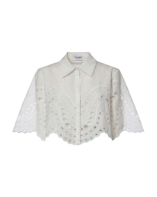 Charo Ruiz Gray Storm Cotton Cropped Shirt