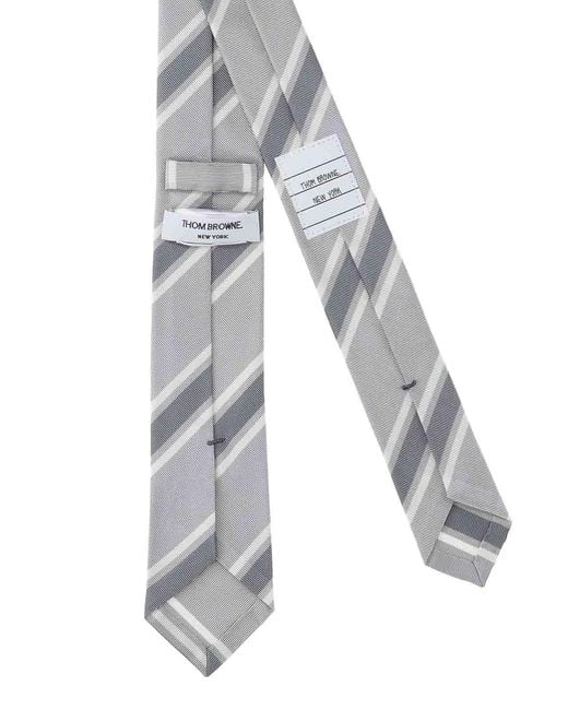 Thom Browne White Striped Tie for men