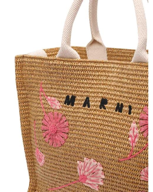 Marni Brown Raffia Small Tote Bag