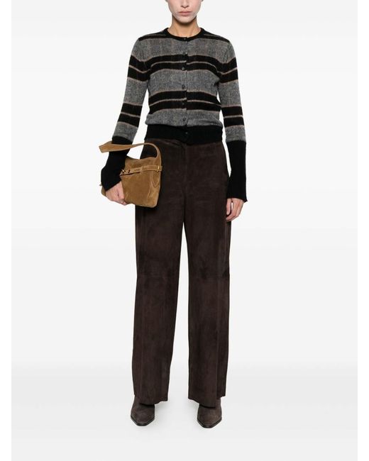 Via Masini 80 Black Leather Wide-Leg Trousers