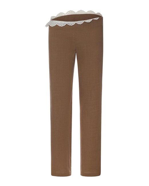 Magda Butrym Brown Wool Trousers With Lace Waistband