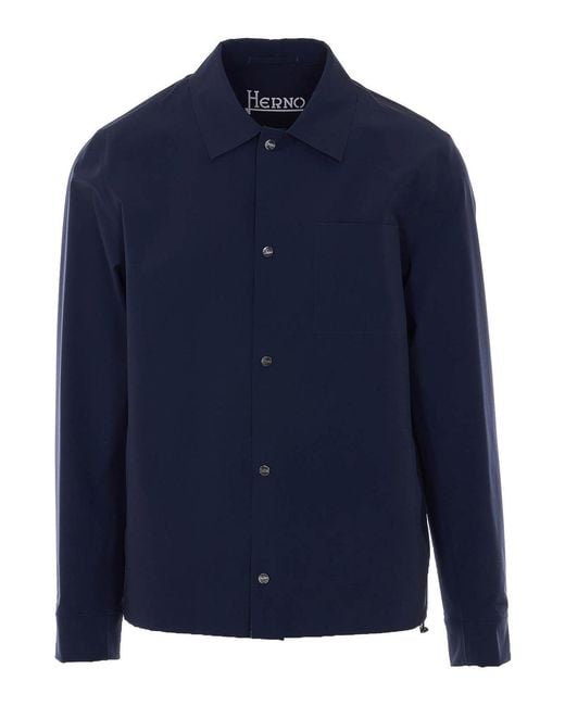 Herno Blue Jacket With Frontal Buttons Closure for men