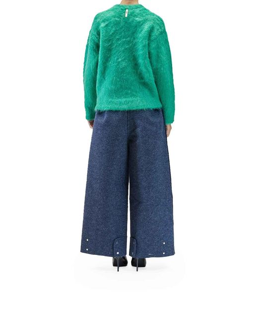 Sunnei Green Hairy Knit Round Neck Sweater for men