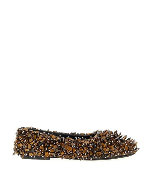 Dries Van Noten Brown Beaded Ballet Flats