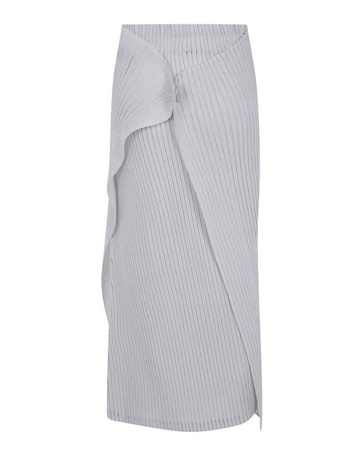 Issey Miyake White Pleated On Pleats Long Skirt