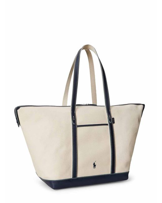 Polo Ralph Lauren Natural Canvas Travel Bag With Leather Profiles