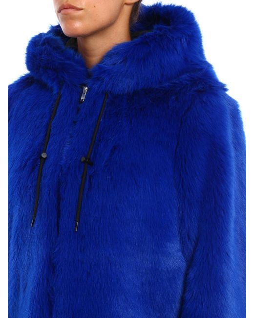 MSGM Blue Faux Fur Hooded Jacket