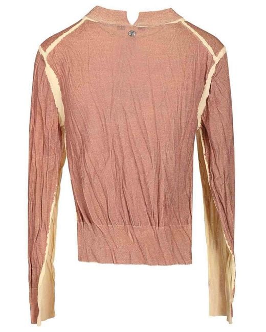 Acne Pink Crumpled V-Neck Sweater