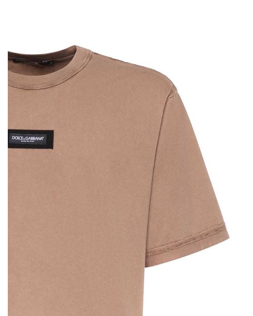 Dolce & Gabbana Natural Cotton Jersey T-Shirt With Logo for men