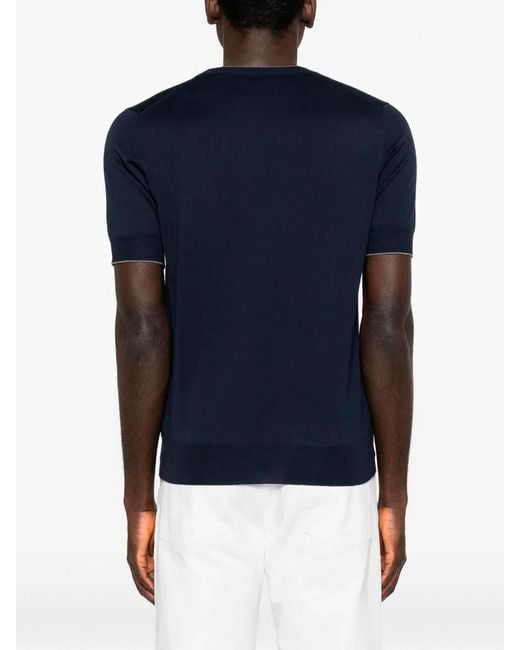 Brunello Cucinelli Blue Cotton Lightweight Knit T-Shirt for men