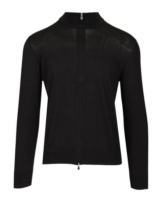 Tagliatore Black Cotton And Silk High Neck Zip Sweater for men