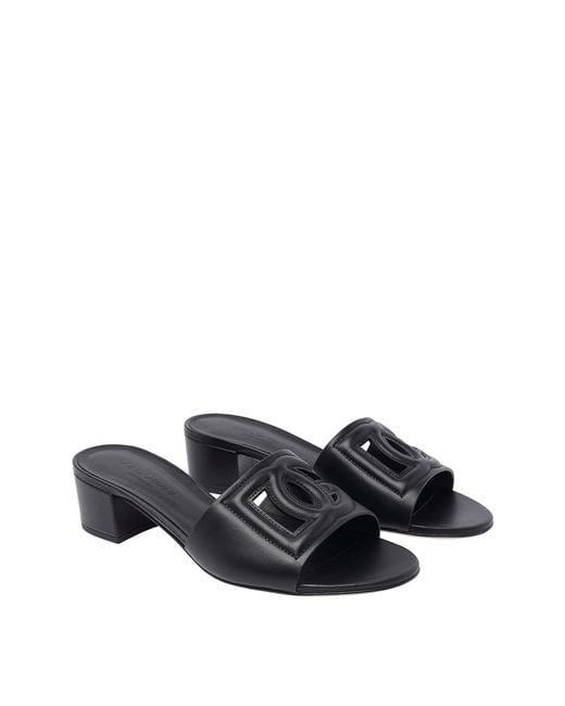Dolce & Gabbana Black Logo Heeled Sandals