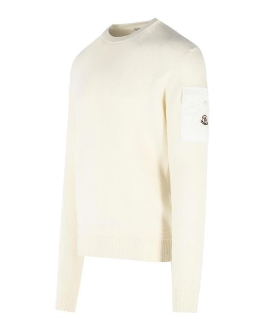 Moncler White Tricot' Ivory Virgin Wool Sweatshirt for men