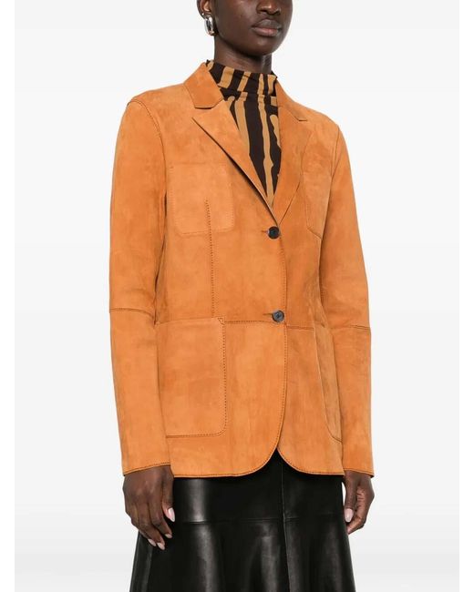 Desa Nineteenseventytwo Orange Reversible Leather Blazer