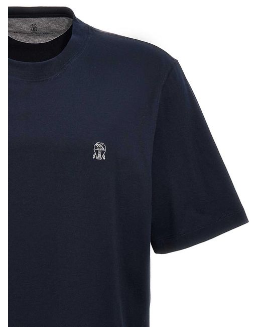 Brunello Cucinelli Blue Logo T-shirt for men