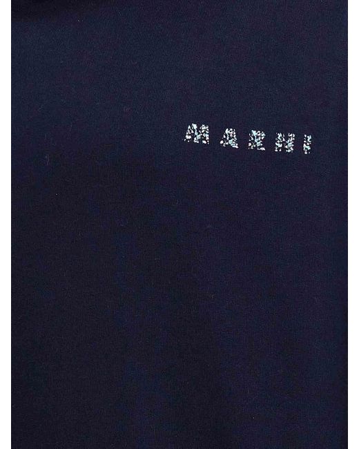 Marni Blue Logo Print Hoodie for men