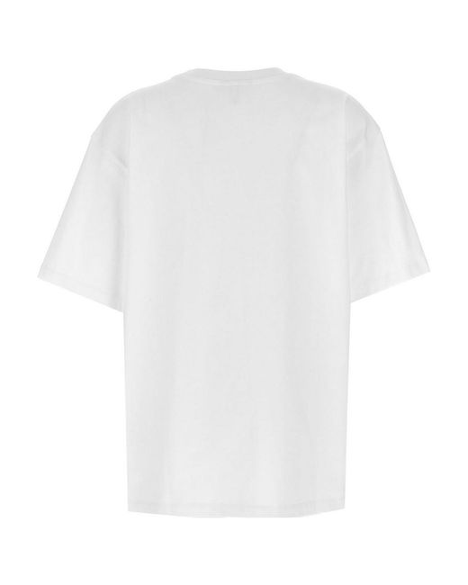 Ganni White Rhinestone Logo Embroidery T-Shirt