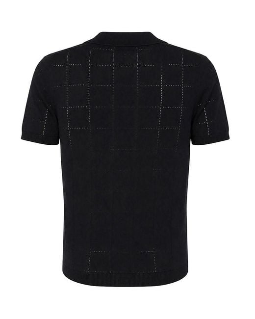 Alpha Studio Black Midnight Perforated Cotton Polo Shirt for men