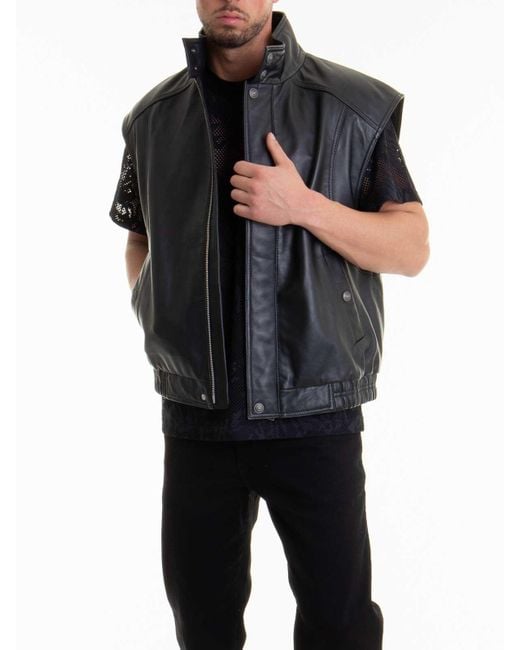 Versace Jeans Couture Black Button-Fastening Leather Vest for men