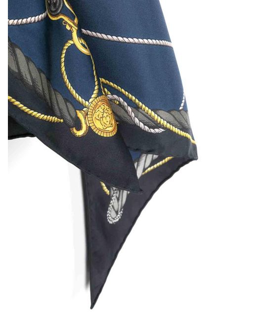 Versace Blue Triangle Foulard 130x60 Side 90 Nautical Print Bio Silk Twill Accessory Accessories for men