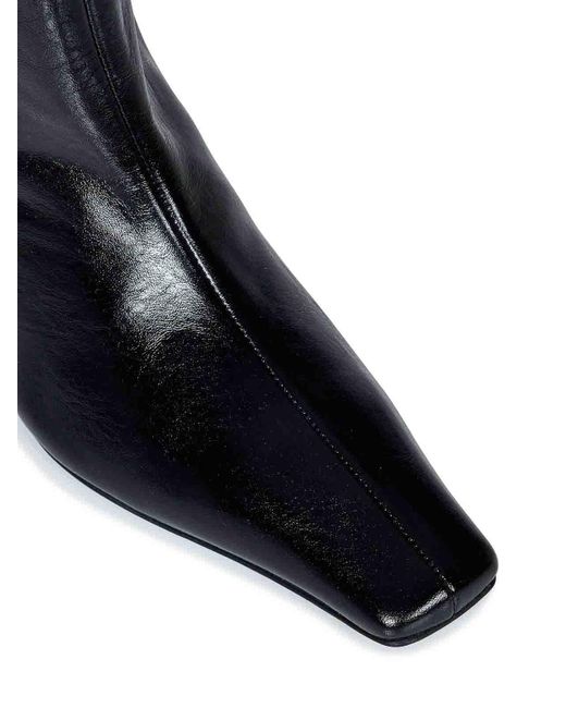 Khaite Blue Leather Ankle Boots With Square Toe