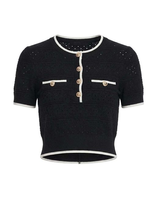 Self-Portrait Black Pointelle Knit Top