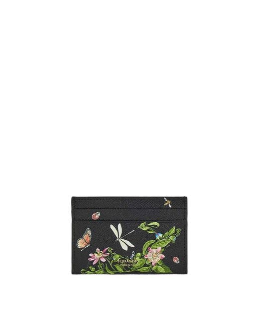 Ferragamo White Gancini Card Holder With Floral Print