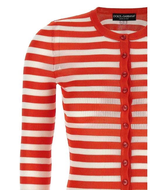 Dolce & Gabbana Red Striped Pattern Cardigan