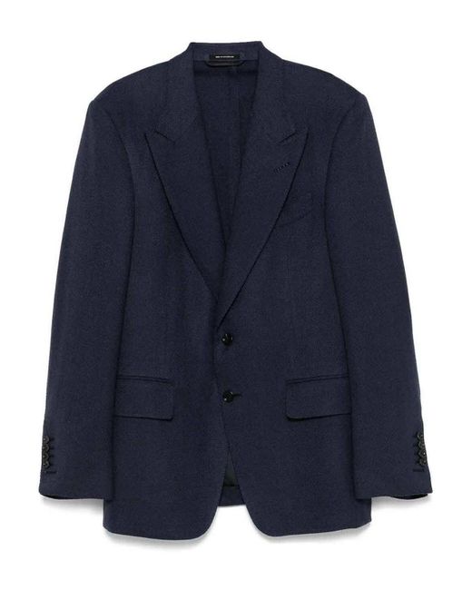 Tom Ford Blue Basket Weave Shelton Wool Jacket for men