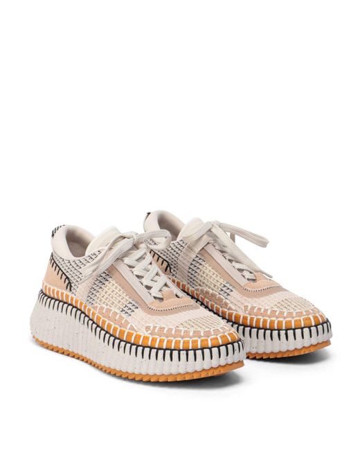 Chloé Brown Biscuit-Colored Mesh Nama Sneakers