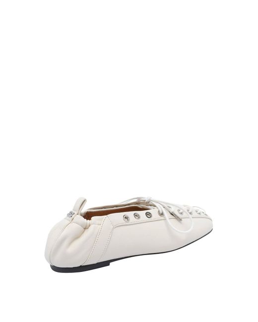 Ganni White Eyelets Lace Up Ballets